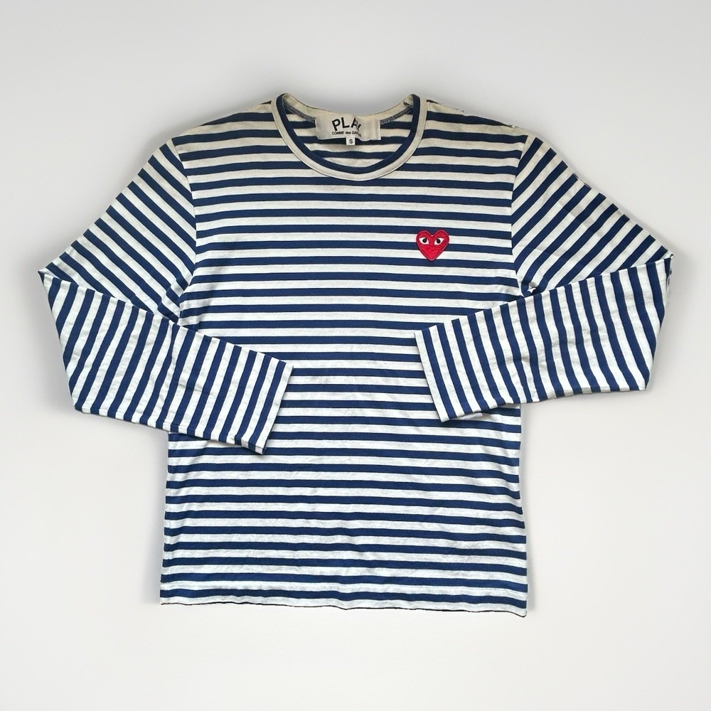 Comme Des Garcons Play Navy / White Long Sleeve Heart Logo Stripe S - Like New